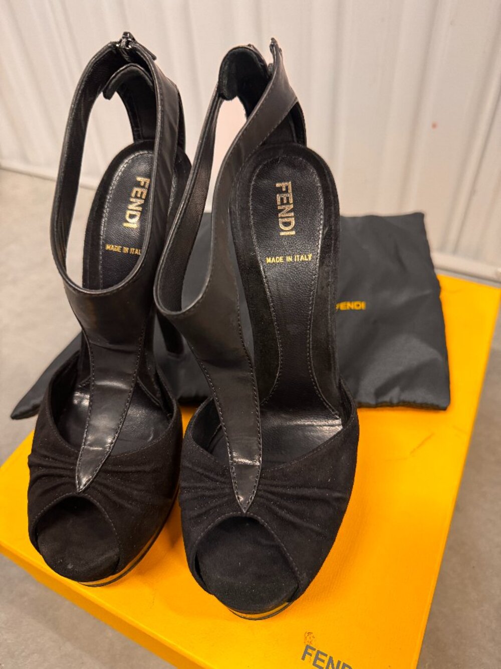Black Fendi Open-toe Pumps